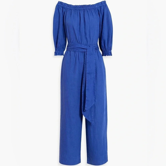 JOIE Josepha cropped linen wide-leg jumpsuit Clematis Blue M - Picture 9 of 12